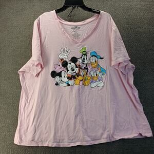 Disney Women's V-Neck Plus Size 3XL Pink Graphic T-Shirt